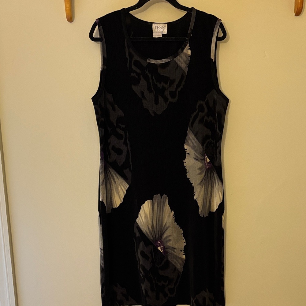 Black and Gray Floral Midi Dress